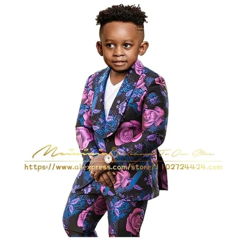 Pakken Paars Bloemen Jongens 2 Stuks Kinderkleding 216 Jaar Oud Bruiloft Smoking Blazer Voor Kind Kostuum Enfant Mariage 230927 Drop Deli Dh14L