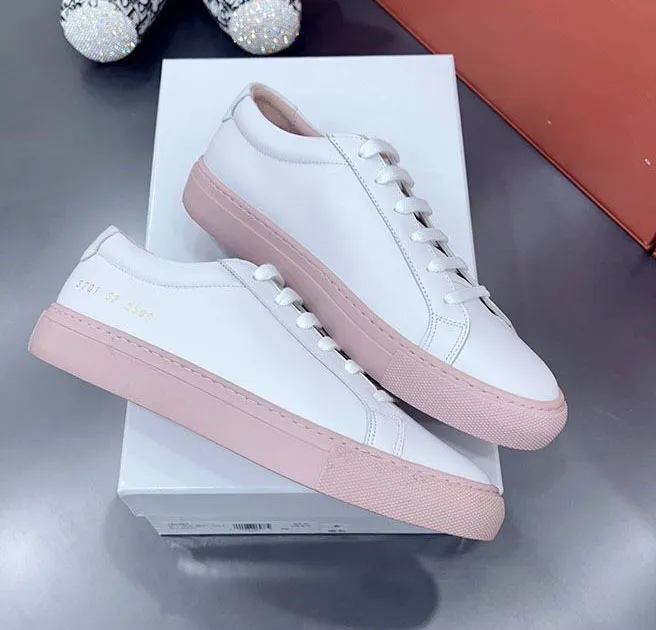 PRO Luxe vrijetijdsschoenen JECTS Heren Dames Wit nappaleer roze zolen sneakers schoenen lage sneakers veterplatform klassieke stijl paar heren maat 35-45