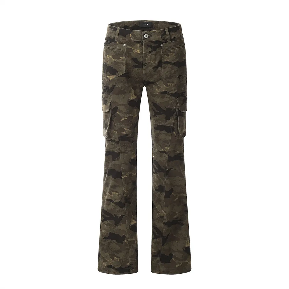 Camo Multi-pocket Overalls Men's Vibe Micro Horn Wide Leg Moped Pants Trend Fashion Camo Pants