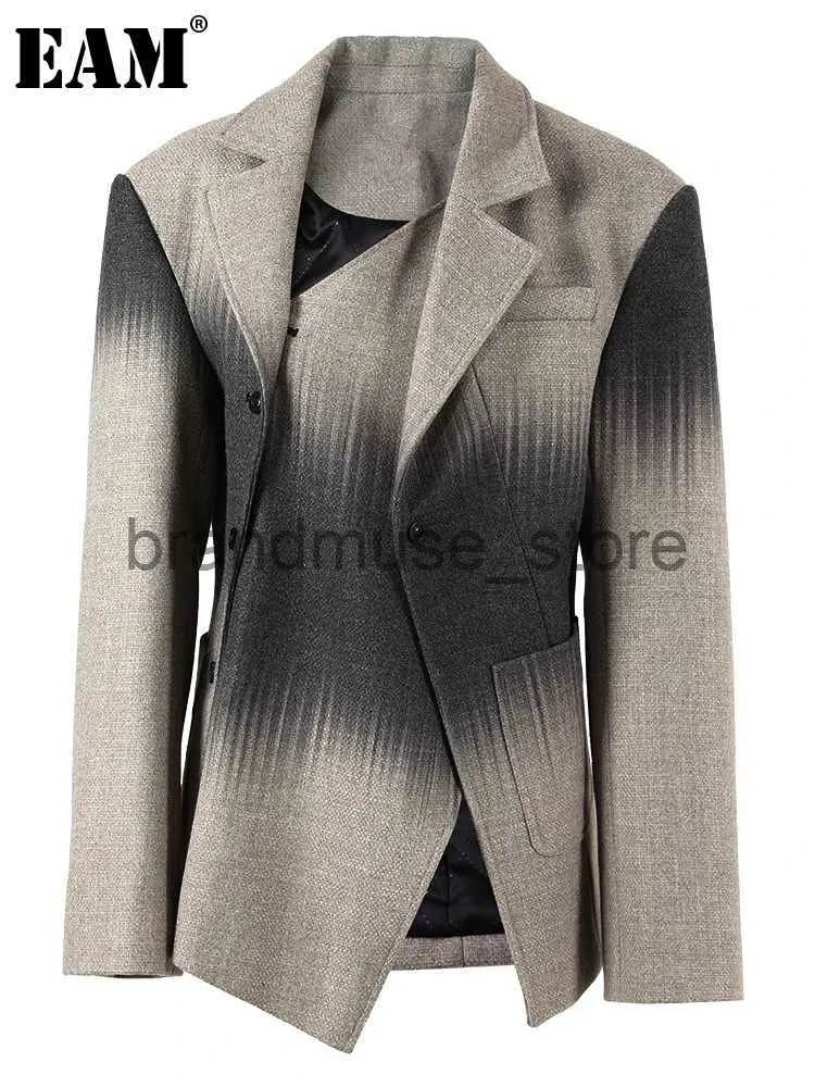 Misto lana da donna EAM Grigio Colore graduale Cappotto di lana irregolare Vestibilità ampia Parka Nuova manica lunga Moda donna Marea Autunno Inverno 2023 1DF404002 J231219