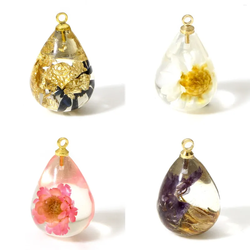 Charms 2sts harts äkta torkad blomma 3D dropplimblommor hänge för smycken som gör DIY armband halsbandsfynd 21 13mm