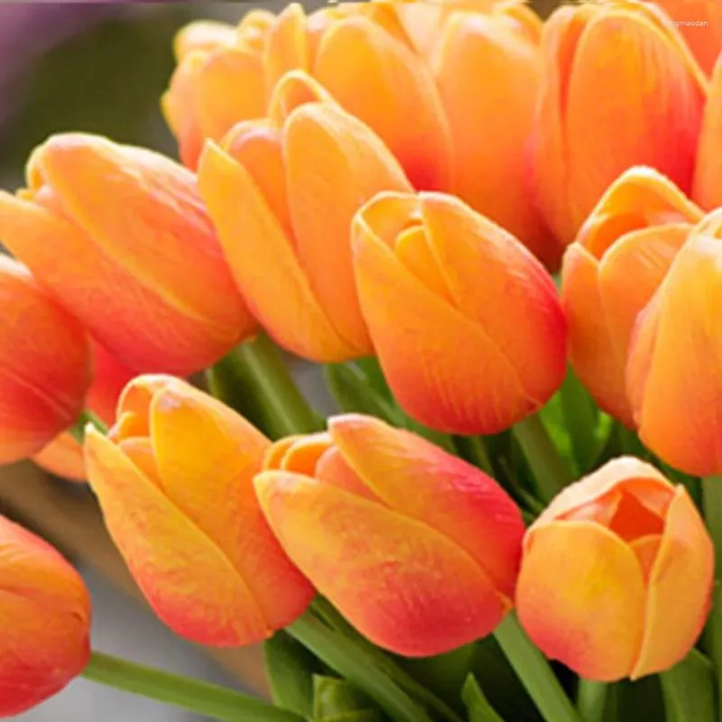 Fleurs décoratives PU fausses tulipes artificielles en soie Flores Artificiales Bouquets floraux décoration de maison de fête de mariage