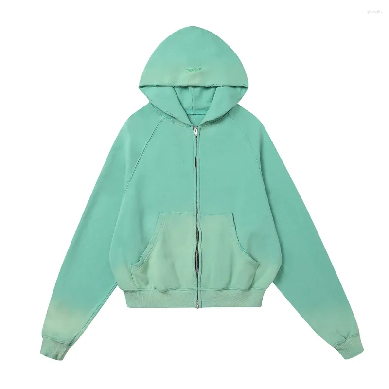 Мужские куртки Harajuku Vintage Gradient Color Washed Zipper Hooded Jacket для мужчин и женщин Уличная одежда Ropa Hombre Повседневные мешковатые толстовки