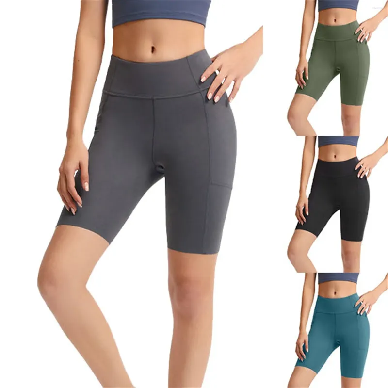 Aktiv shorts yoga capris kvinnors snäva fickcykelbyxor vår/sommar hög midja höftlyftning fitness sport