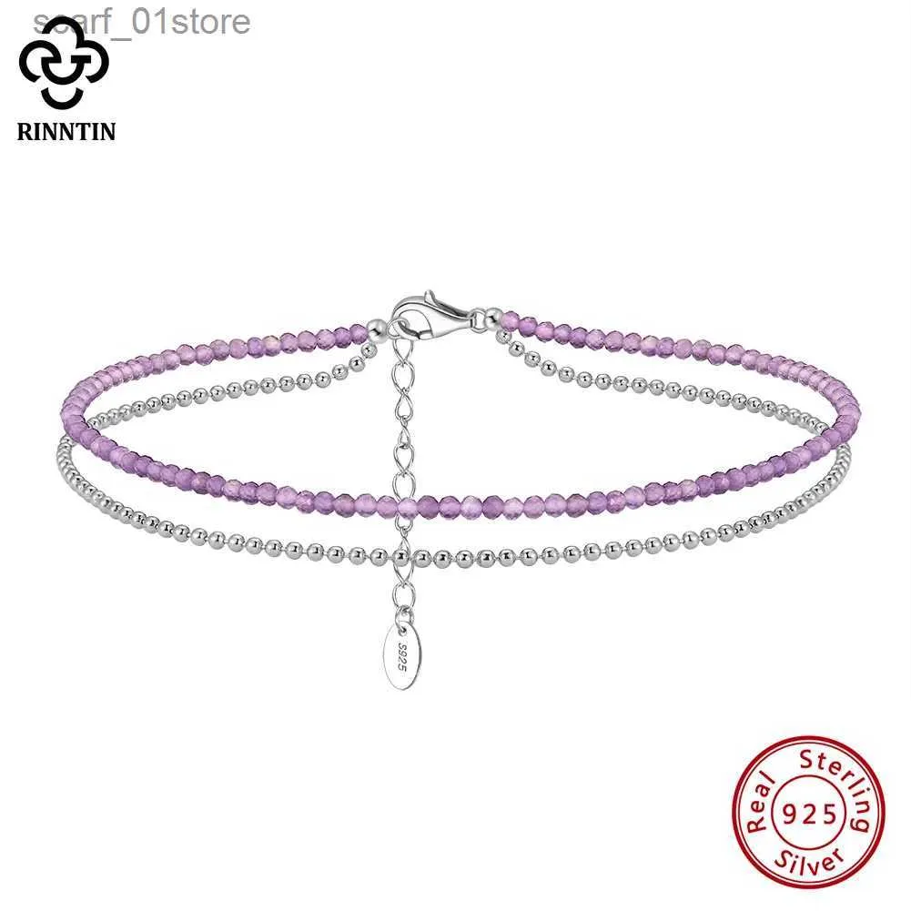 Anklets Rinntin 925 Sterling Silver Layered Ball Chain Amethyst Anklets For Women Fashion Ankle Chain Armband Barefoot Jewelry SA45L231219