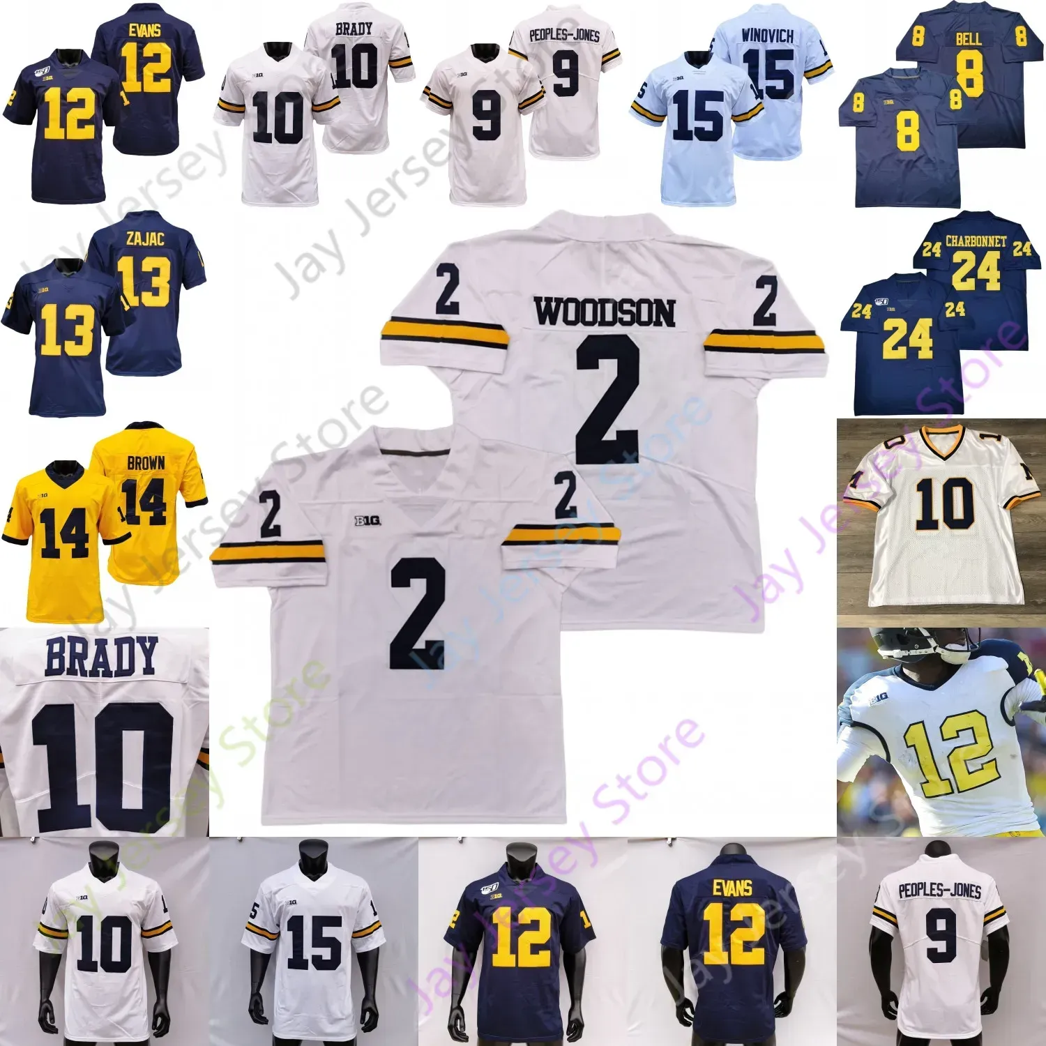 Anpassade Michigan Wolverines fotboll Jersey NCAA College Aidan Hutchinson Tom Brady Charles Woodson Cade McNamara Blake Corum J.J. McCarthy D