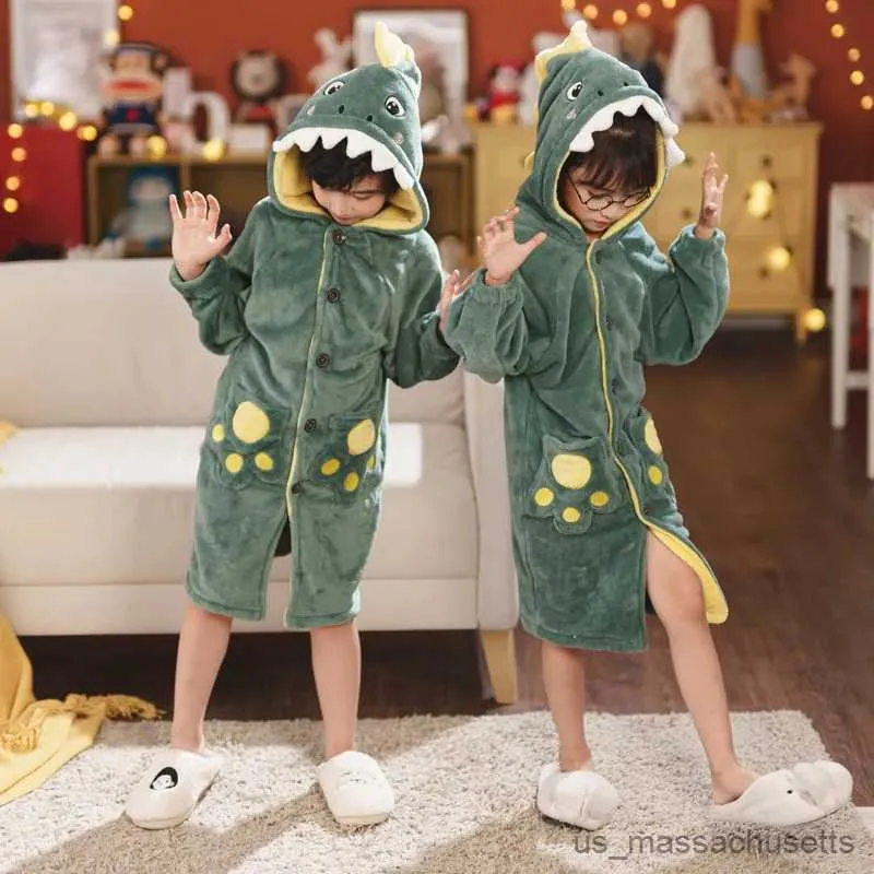 Pigiama Autunno Inverno Addensare Accappatoio di flanella per bambini Animale Cartoon Pijama Ragazzi Ragazze Mucca Orso Coniglio Vestaglie lunghe Pigiama per bambini