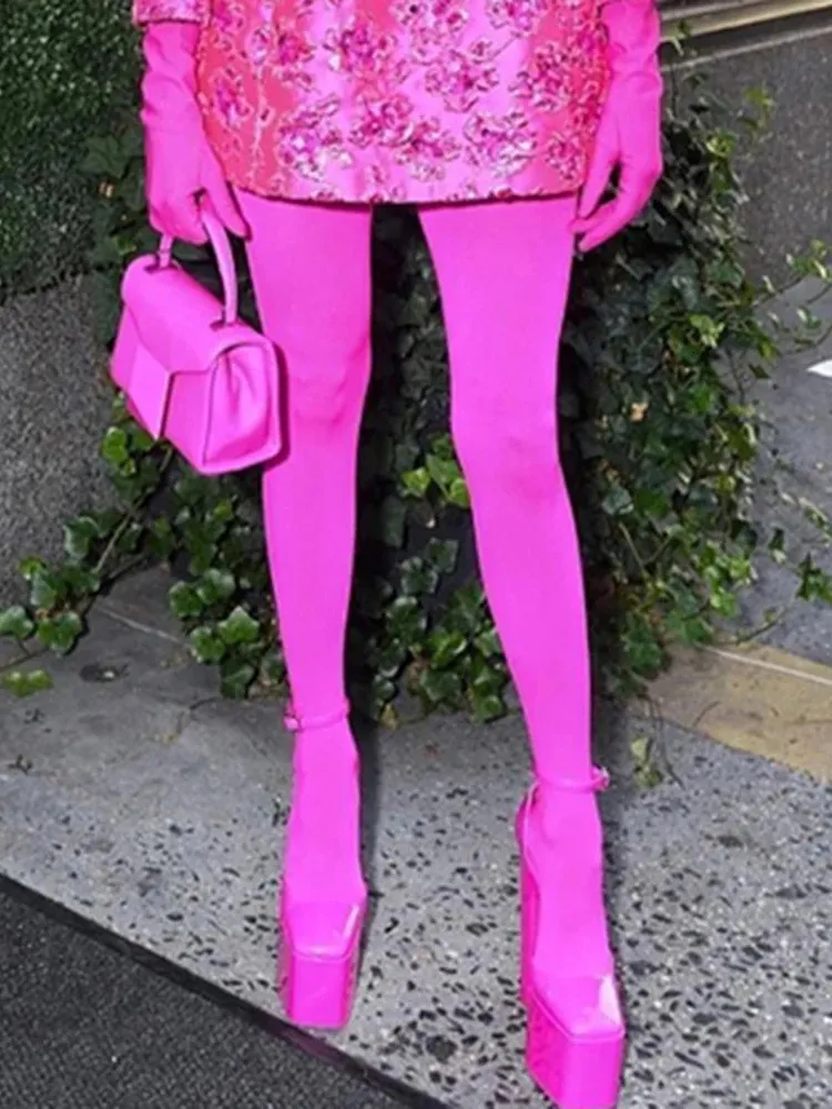 Pantalones de mujer Capris High Street EST Fashion Leggings Strighty Leggings fluorescentes rosa 231218