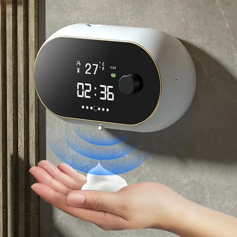 Dispenseur de savon liquide distributeur créatif mousse de mousse de temps Affichage de la température du corps humain induction à main lavage à la main Automatique 230306
