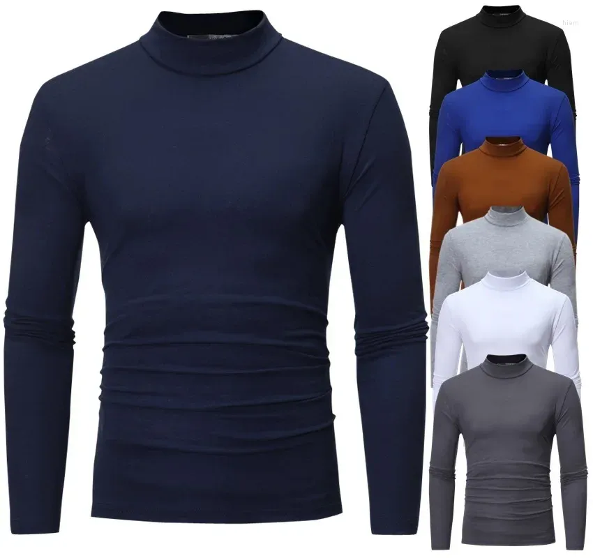 Men's Casual Shirts 2023 Autumn/Winter Underlay Small High Neck Design Solid Long Sleeve T-shirt