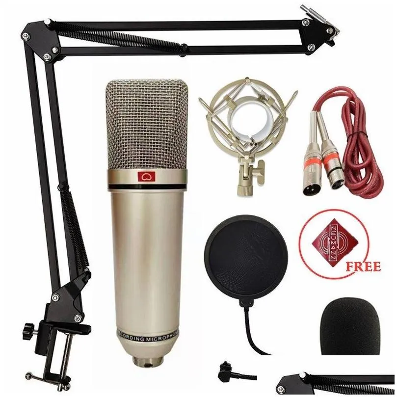 Mikrofoner U87 Professionell kondensor Mikrofon för inspelning av Podcast Live Gaming Kit med Arm Stand Shock Mount Neuman Drop Deliv DH8IV