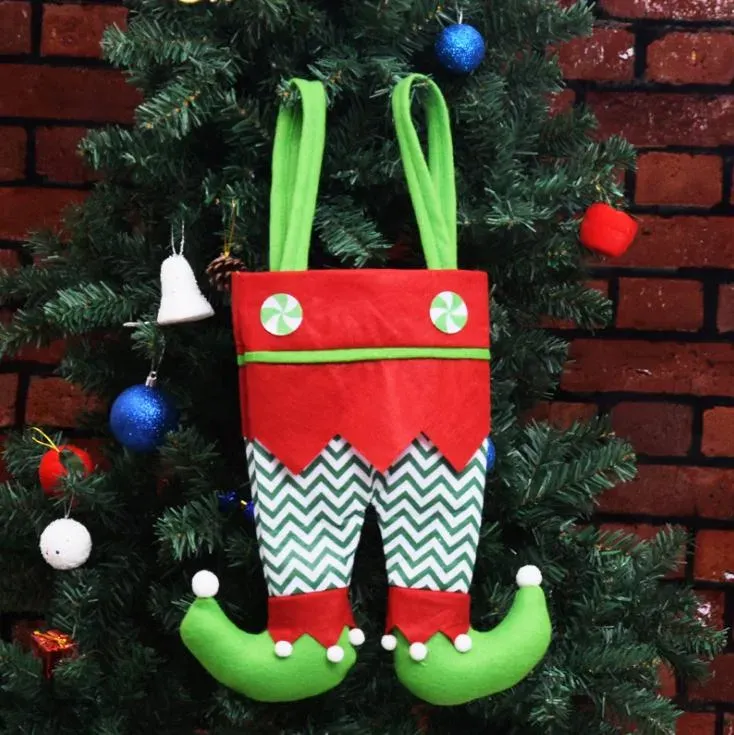 Elf Pants Stocking Christmas Decorations Ornament Xmas Fabric Candy Bag Festival Party Accessory Best Gifts SN1486