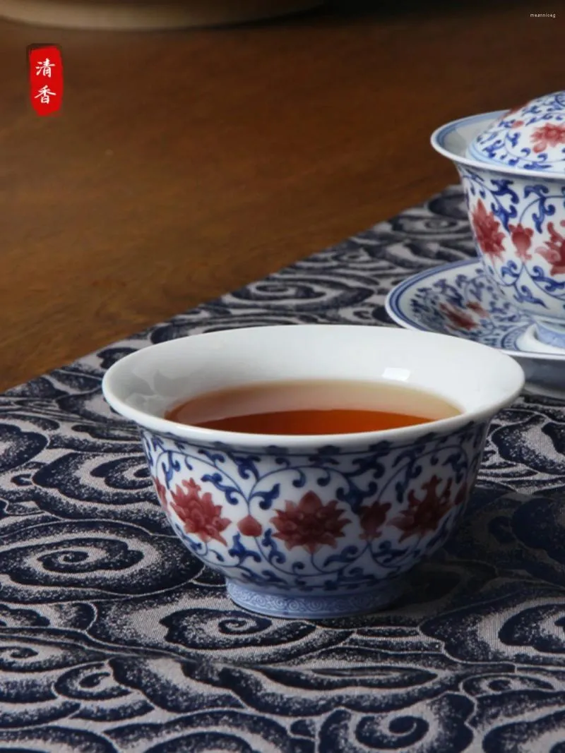 Ensembles de voies de thé en verre bleu et blanc Red Host Press Imitation d'échantillon unique de l'échantillon d'ancien tasse de thé ménagers en céramique