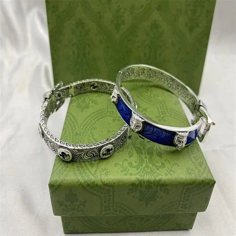 Design italien Thai argent 925 tête de tigre en relief Bracelet en émail bleu lettres de haute qualité mode pour hommes et femmes bra2625