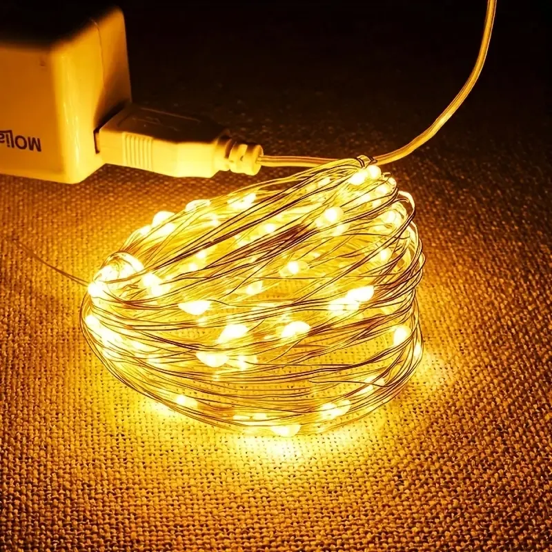 1pc USB LED Fil De Cuivre Guirlande Lumineuse, Dortoir Chambre Colorée Étoile Guirlande Lumineuse, Festival Noël Saint Valentin Ambiance Décoration Guirlande Lumineuse