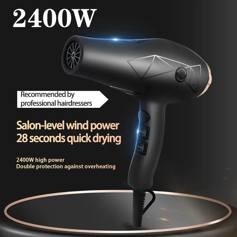 2400W Professional IONS Hair Dryer Blowdryer for Salon High Speed Strong Wind 6 Gears Low Noise 35m Cord Length Blower 2 Nozzle 231220