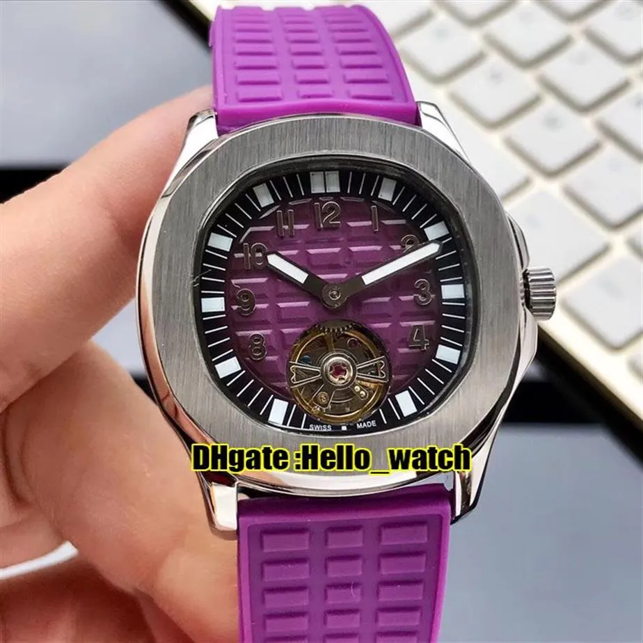 Nowy 5067a-022 Purple teksturka Dial Tourbillon Automatyczna damska zegarek 316L stalowa obudowa fioletowa gumowa pasek moda sport PPHW Lady WA212S