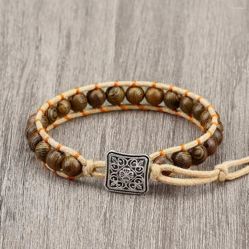 Filo 6mm Corda intrecciata in legno Donna Uomo Fascino fatto a mano Bracciale Buddha tibetano regolabile Meditazione Yoga Gioielli di moda