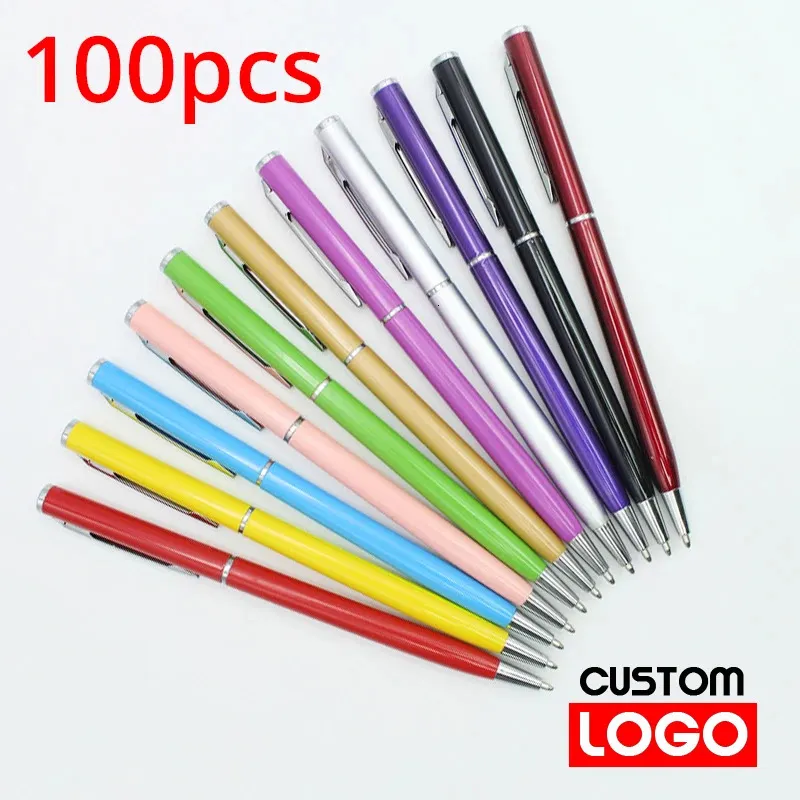 100 Pcs Student Metal Ballpoint Pen Office School Advertising Pen Free Custom Text Engraving Wholesale Gift Pen 231220