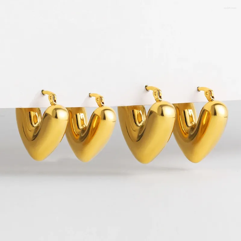 Kolczyki obręcze ze stali nierdzewnej grube grube kształt serca klamra kolczyka na kolczyku 18 -karatowe złoto plisowane oświadczenie dla kobiet biżuteria