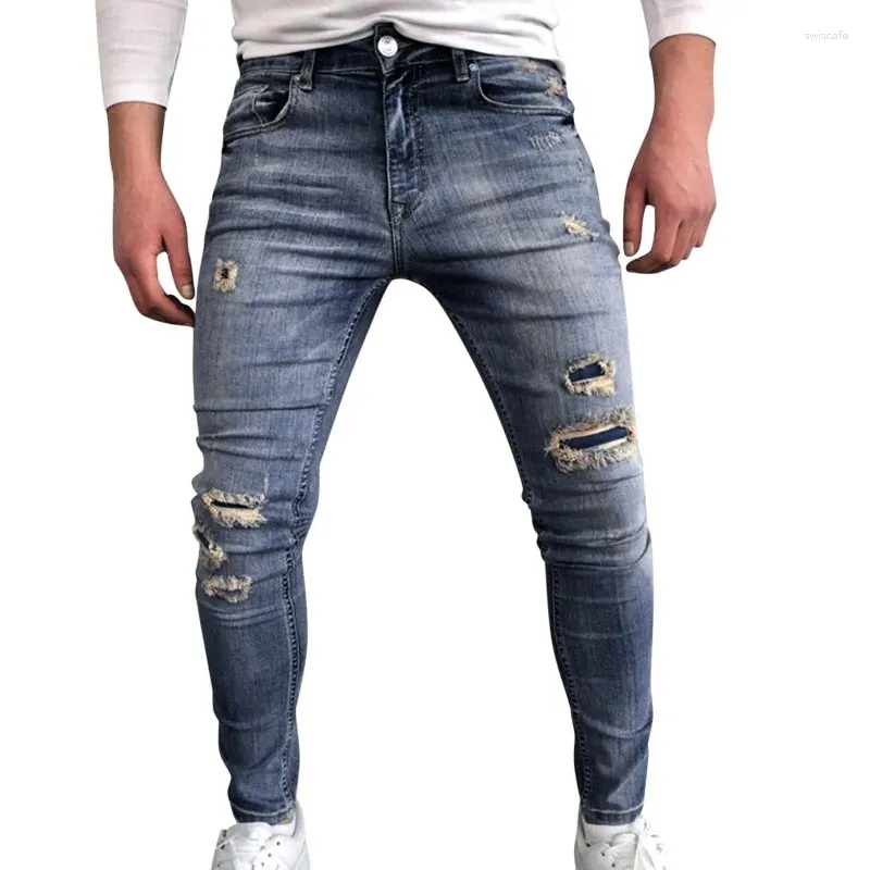 Pantaloni da uomo in tessuto con piedi jeans Pantaloni da acqua casual fresati con cerniera aperta