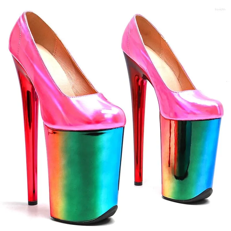 Sandales Leecabe 23cm / 9 pouces brillant brevet PU tendance de la mode supérieure exotique coloré plate-forme de galvanoplastie talons hauts chaussures de danse pôle
