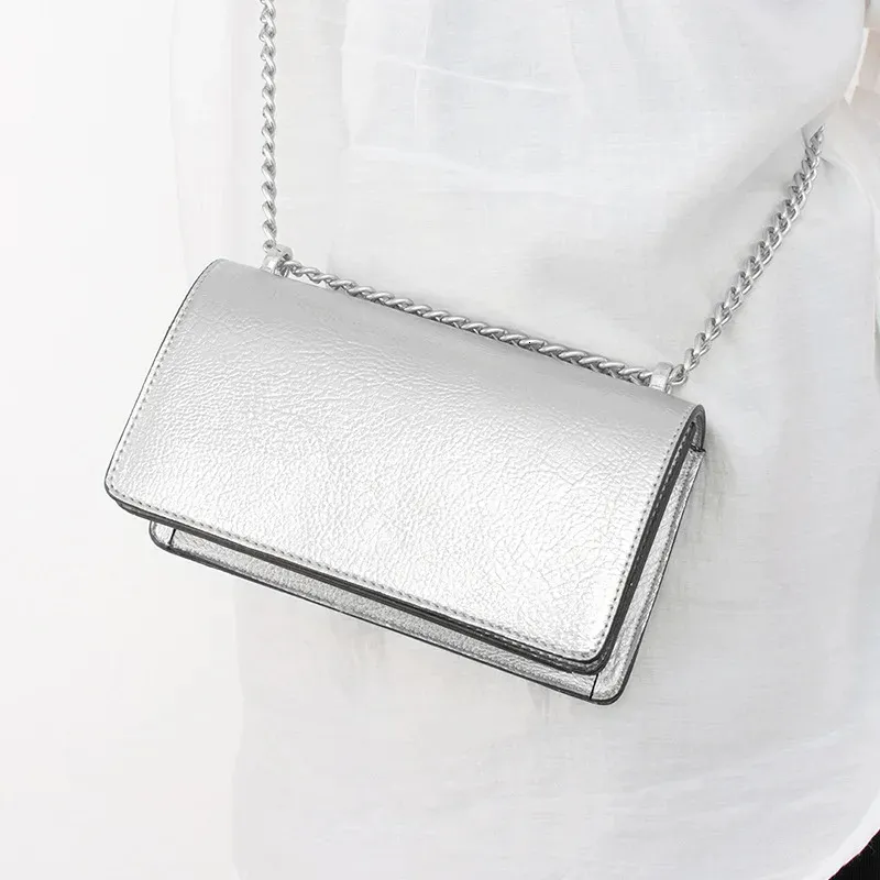 Bolsa de noite pequena bolsa espelho prata festa bolsa carteira em corrente pu couro reflexivo luz quadrado brilho bolsa crossbody 231219