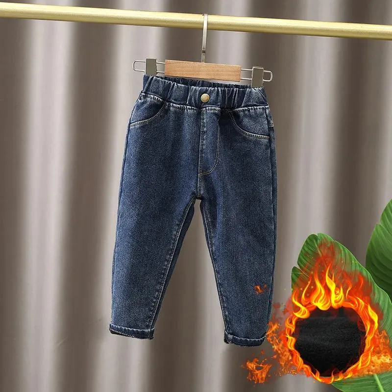جينز خريف الخريف أطفال الأطفال ، ملابس الأطفال ، ملابس الأطفال ، جينز حزام مرن دافئ بنطلون سراويل جينز ، سروال جينز ،