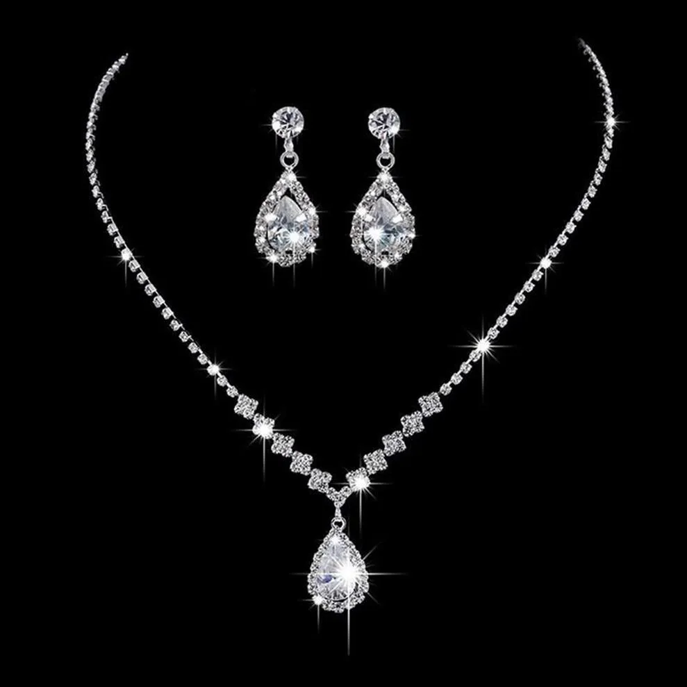 Boucles d'oreilles collier mode larme cristal ensemble de bijoux de mariage pour les femmes boucle d'oreille Banquet188v