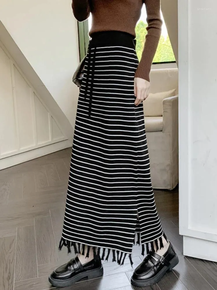 Skirts TIGENA Knitted Striped Maxi Skirt For Women 2023 Fall