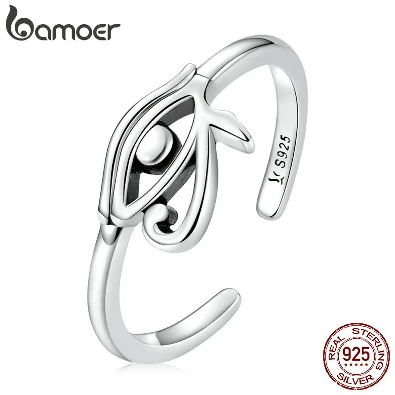 Bröllopsringar 925 Sterling Silver Eye of Horus Egypt Protection Open Ring For Women Personlighet Cool Band Ring Fashion Jewelry Gift 231219