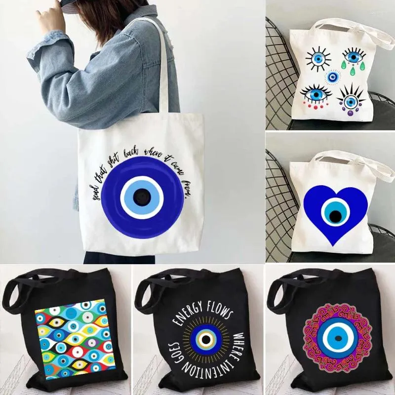 Avondtassen Griekse Nazar Evil Eyes Beaded Love Heart GRIEKENLAND Kleurrijke Boho Mandala Mannen Vrouwen Canvas Schoudertassen Tas Winkelen Strand