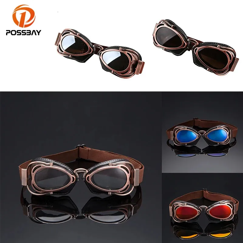 Motorcykelglasögon vintage retro Motorcross Goggles Steampunk utomhus solglasögon Scooter Ski Goggles Motorcykeltillbehör 231220