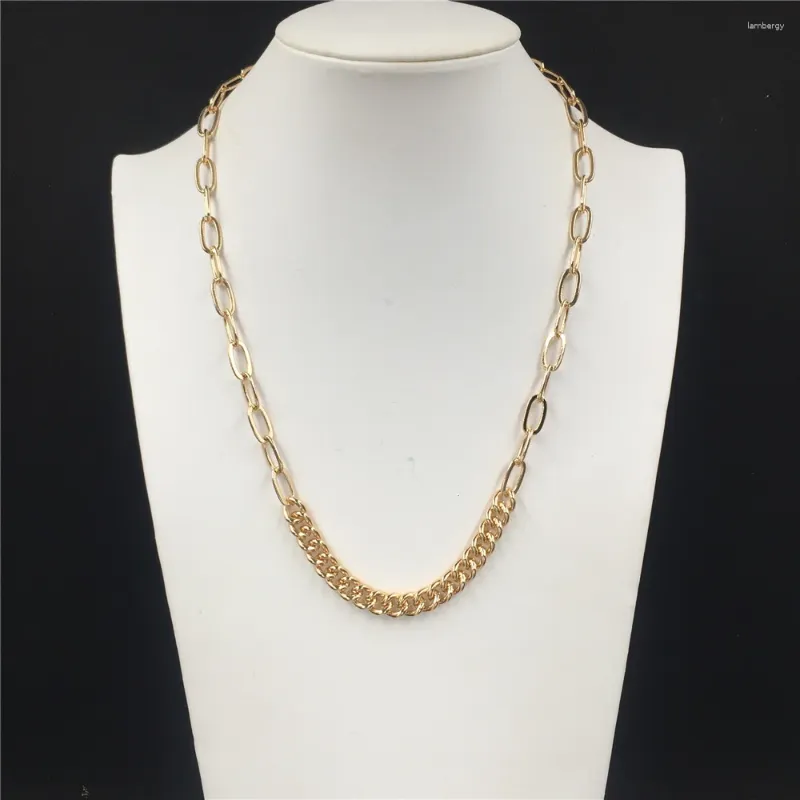 Chaînes Magnifique couleur d'or placage deux types de chaîne liée collier décoré pour femmes fille élégante casual chunky punk bijoux