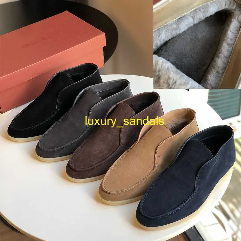 Öppen walk chukka stövlar designer loropinas skor loropinas martin stövlar lågklippt vinter chelsea korta stövlar mäns plysch läder frostade läder bäver päls foder hb10