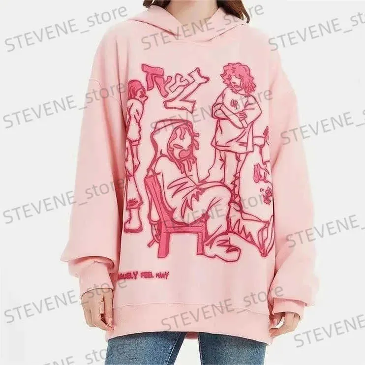 Y2K Graffiti Hoodie: Mens Streetwear Sweatshirt, Pink