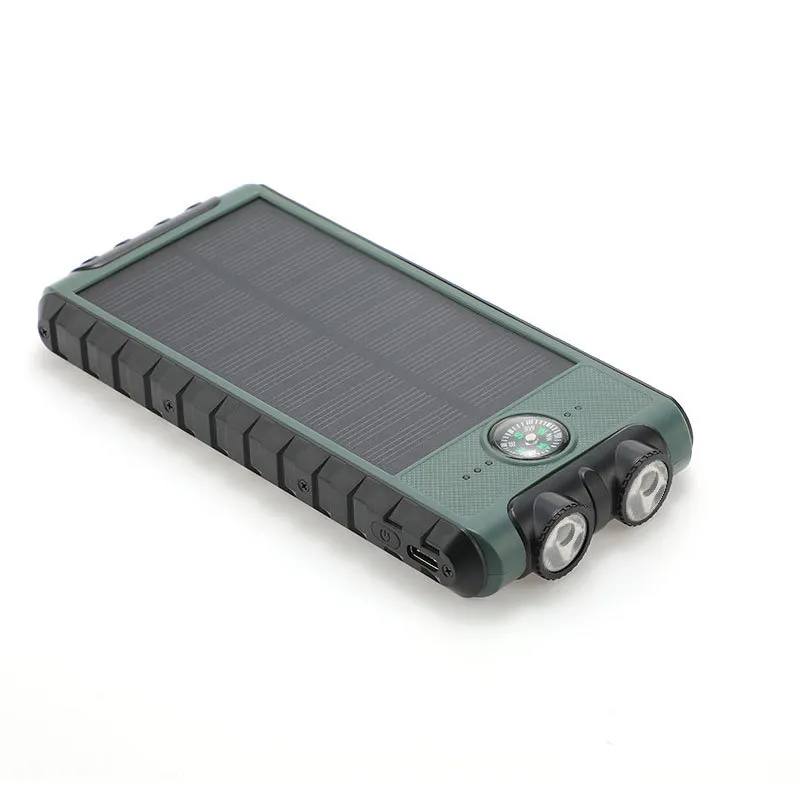 Teléfono celular Banco de energía USB portátil 10000 mAh Cargador inalámbrico Luz LED Energía solar al aire libre para Iphone Android