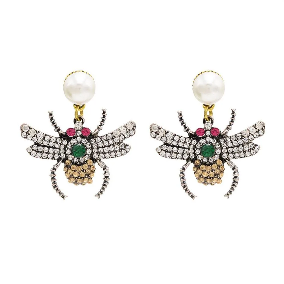 Idealway Nuova personalità della moda Donne Pear Stud Crystal Rhinestone Drop Earring Insect a forma di gioielleria per feste di nozze2814