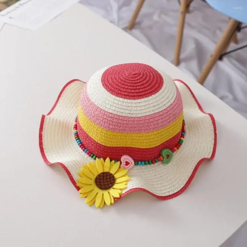 Chapeaux à large bord mignon doux été voyage respirant tournesol style coréen fille casquette enfants chapeau de paille pare-soleil Panama