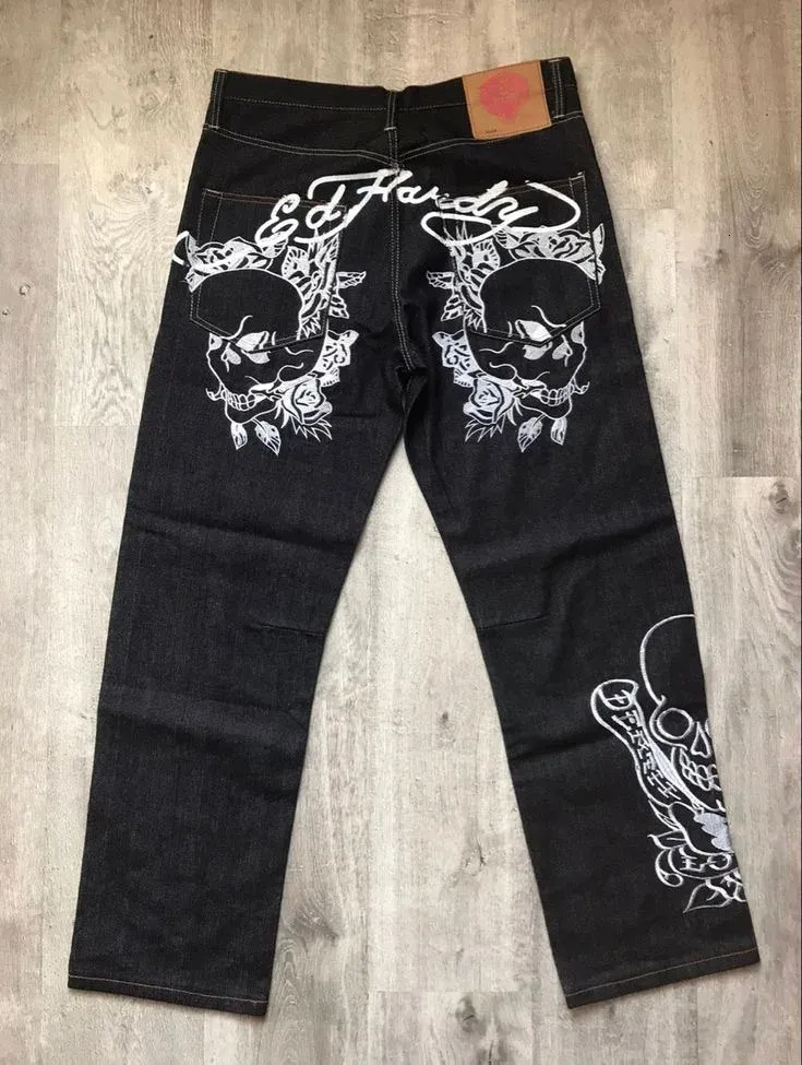 Mulheres Tracksuits Padrão Gótico Imprimir Y2K Mens Jeans Retro Hip Hop Baggy Punk Harajuku para Homens Perna Larga Casual Preto Streetwear 231219