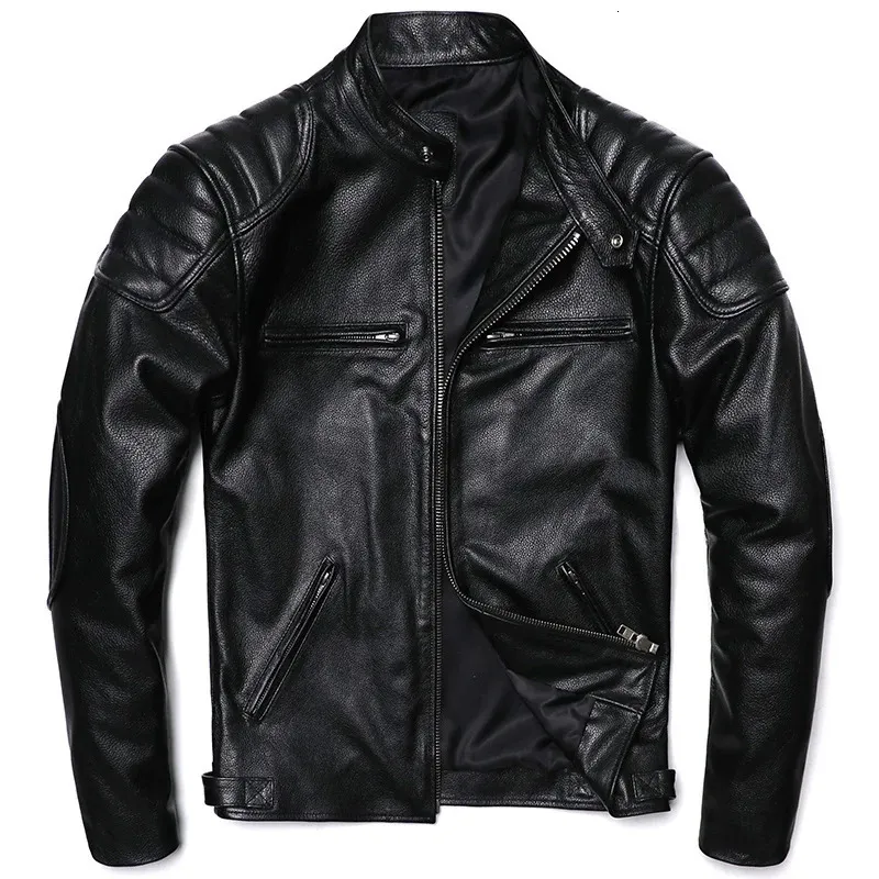Мужская классическая мотоциклетная куртка из искусственного меха из натуральной кожи, мужская тонкая мотоциклетная куртка из натуральной воловьей кожи из телячьей кожи, азиатский размер S-6XL 231220