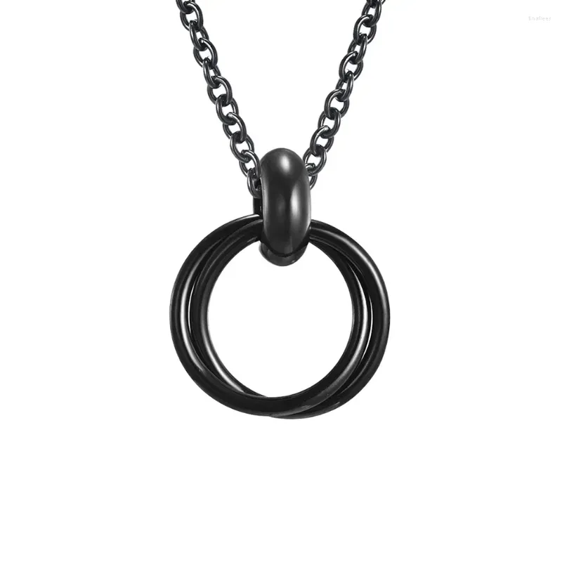 Pendentif Colliers Vintage Double Cercle Pour Hommes En Acier Inoxydable Simple Chaîne Collier Noir Rétro Punk Bijoux 24 pouces