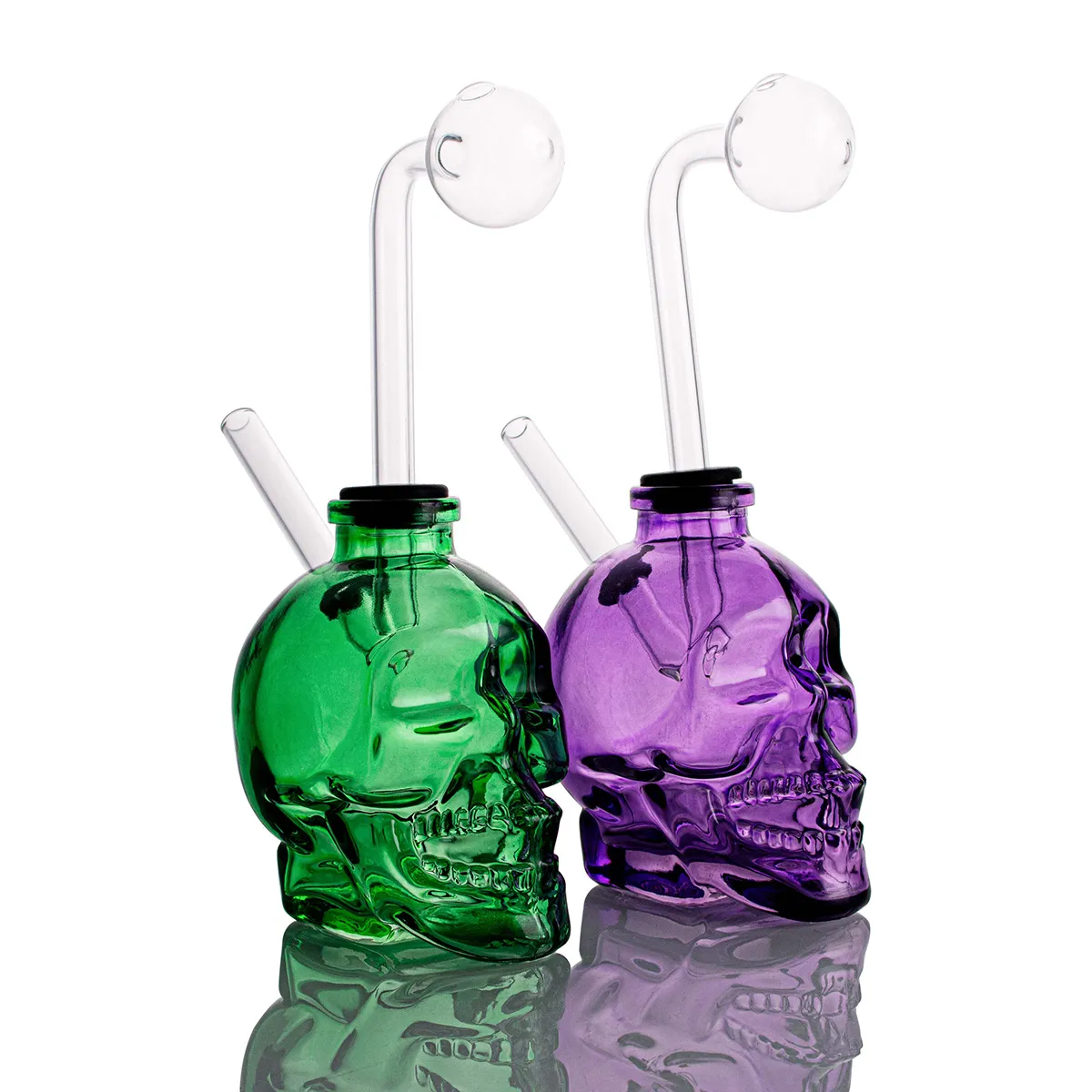 Skull Design Pyrex Bong in vetro spesso Bubbler in vetro portatile con tubo curvo per olio da 10 mm e tubi per bruciatori in vetro spesso Mini tubi per l'acqua Bong economici Accessori per fumatori