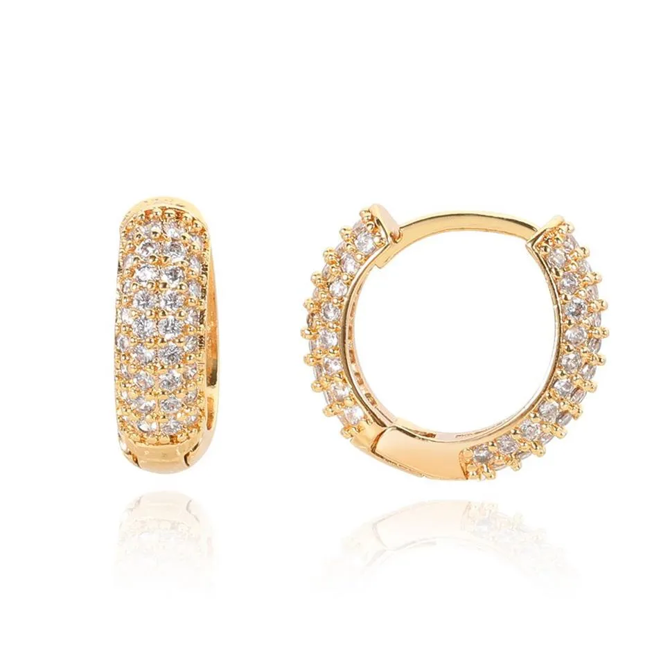 Hip Hop Full Zircon Hoop Earrings Bling 18K Real Gold Plated Men Women Jewelry Gift Whole345A