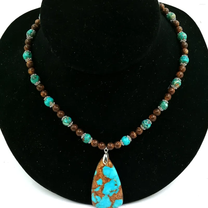 Anhänger Halsketten 1 Stück Trendy Regenerate Türkis mit Bronze 6-8 mm Perlen Halskette Viereck für Frau Mann tägliches Tragen