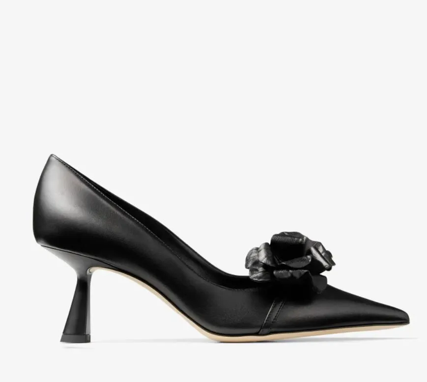 Mulher bombas Rosalia flores 65mm salto preto nappa couro senhora sexy salto médio sandália vestido bombas de luxo londres com caixa 35-43