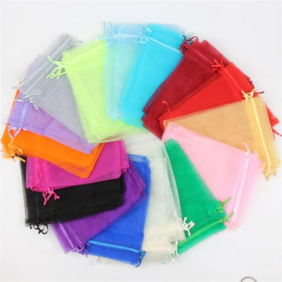 100pcs lote 16colors 13x18cm Organza vendeu bolsas de joalheria de retângulo colorido para favores de casamento saco de garrafa de vinhos 234t