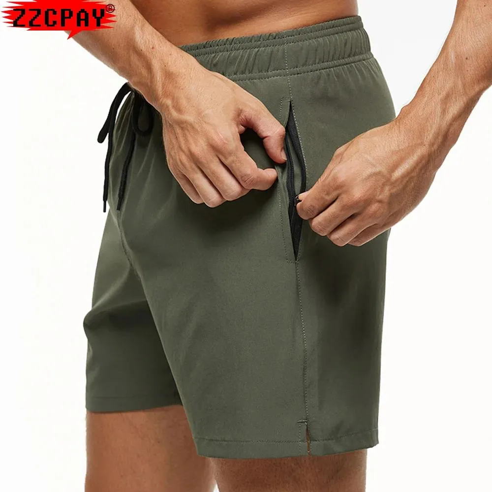 Badkläder 2021 Men's Stretch Swim Trunks Snabbt torra strandshorts med blixtlåsfickor och nätfoder Athletic Running Shorts