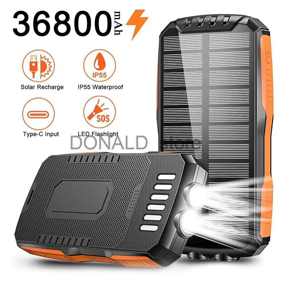 Handy-Powerbanks Solar Power Bank 36800 mAh Schnelles kabelloses Qi-Ladegerät für iPhone 15 Samsung Huawei Xiaomi Powerbank PD 20 W Schnelllade-Powerbank J231220