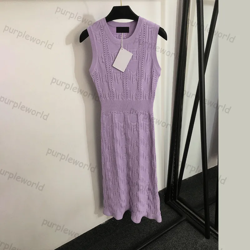 レディースドレスホローデザイナージャクアードレターニットスカートファッションタンクトップドレス